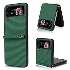 Luxury Leather Matte Finish and Plastic Back Cover Case T07 for Samsung Galaxy Z Flip4 5G Green