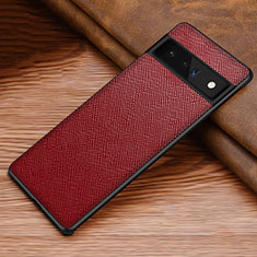Luxury Leather Matte Finish and Plastic Back Cover Case TB1 for Google Pixel 6 Pro 5G Red