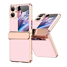 Luxury Leather Matte Finish and Plastic Back Cover Case WZ1 for Oppo Find N2 Flip 5G Rose Gold