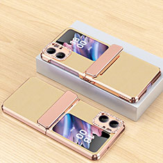 Luxury Leather Matte Finish and Plastic Back Cover Case WZ2 for Oppo Find N2 Flip 5G Gold