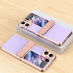Luxury Leather Matte Finish and Plastic Back Cover Case WZ2 for Oppo Find N2 Flip 5G Purple