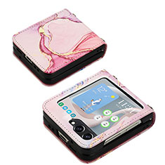 Luxury Leather Matte Finish and Plastic Back Cover Case YB2 for Samsung Galaxy Z Flip5 5G Pink