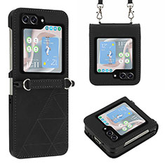 Luxury Leather Matte Finish and Plastic Back Cover Case YB3 for Samsung Galaxy Z Flip5 5G Black