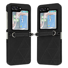 Luxury Leather Matte Finish and Plastic Back Cover Case YB4 for Samsung Galaxy Z Flip5 5G Black