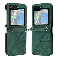 Luxury Leather Matte Finish and Plastic Back Cover Case YB4 for Samsung Galaxy Z Flip5 5G Green