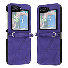 Luxury Leather Matte Finish and Plastic Back Cover Case YB4 for Samsung Galaxy Z Flip5 5G Purple