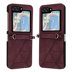 Luxury Leather Matte Finish and Plastic Back Cover Case YB4 for Samsung Galaxy Z Flip5 5G Red