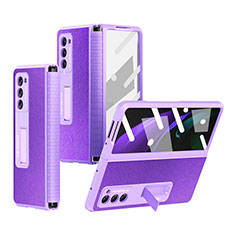 Luxury Leather Matte Finish and Plastic Back Cover Case Z03 for Samsung Galaxy Z Fold2 5G Purple