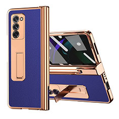 Luxury Leather Matte Finish and Plastic Back Cover Case Z04 for Samsung Galaxy Z Fold2 5G Blue