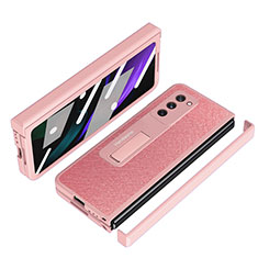 Luxury Leather Matte Finish and Plastic Back Cover Case Z07 for Samsung Galaxy Z Fold2 5G Rose Gold