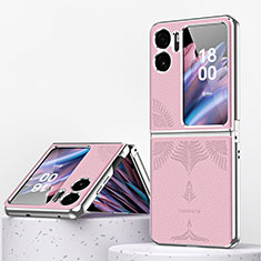 Luxury Leather Matte Finish and Plastic Back Cover Case ZL1 for Oppo Find N2 Flip 5G Rose Gold