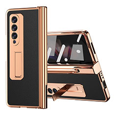 Luxury Leather Matte Finish and Plastic Back Cover Case ZL1 for Samsung Galaxy Z Fold4 5G Black
