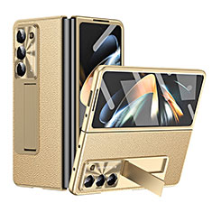 Luxury Leather Matte Finish and Plastic Back Cover Case ZL1 for Samsung Galaxy Z Fold5 5G Gold