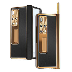 Luxury Leather Matte Finish and Plastic Back Cover Case ZL10 for Huawei Mate X2 Gold and Black