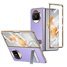 Luxury Leather Matte Finish and Plastic Back Cover Case ZL2 for Huawei Mate X3 Purple