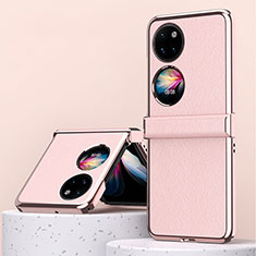 Luxury Leather Matte Finish and Plastic Back Cover Case ZL2 for Huawei P50 Pocket Rose Gold