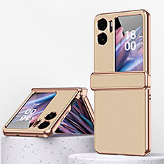 Luxury Leather Matte Finish and Plastic Back Cover Case ZL2 for Oppo Find N2 Flip 5G Gold