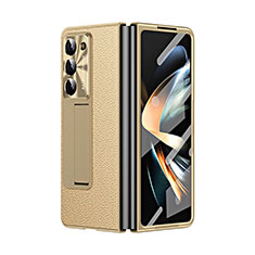 Luxury Leather Matte Finish and Plastic Back Cover Case ZL2 for Samsung Galaxy Z Fold5 5G Gold