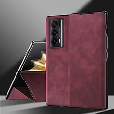 Luxury Leather Matte Finish and Plastic Back Cover Case ZL3 for Huawei Honor Magic V2 5G Red