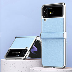 Luxury Leather Matte Finish and Plastic Back Cover Case ZL3 for Samsung Galaxy Z Flip4 5G Blue