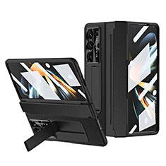 Luxury Leather Matte Finish and Plastic Back Cover Case ZL3 for Samsung Galaxy Z Fold5 5G Black