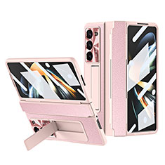 Luxury Leather Matte Finish and Plastic Back Cover Case ZL3 for Samsung Galaxy Z Fold5 5G Pink