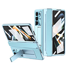 Luxury Leather Matte Finish and Plastic Back Cover Case ZL3 for Samsung Galaxy Z Fold5 5G Sky Blue