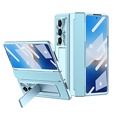 Luxury Leather Matte Finish and Plastic Back Cover Case ZL4 for Huawei Honor Magic Vs2 5G Sky Blue