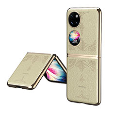 Luxury Leather Matte Finish and Plastic Back Cover Case ZL4 for Huawei P60 Pocket Gold