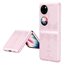 Luxury Leather Matte Finish and Plastic Back Cover Case ZL4 for Huawei Pocket S Rose Gold