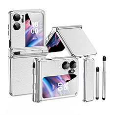 Luxury Leather Matte Finish and Plastic Back Cover Case ZL4 for Oppo Find N2 Flip 5G Silver