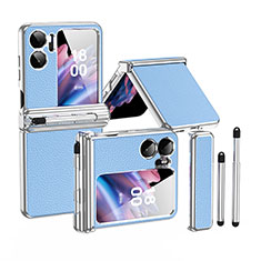 Luxury Leather Matte Finish and Plastic Back Cover Case ZL4 for Oppo Find N2 Flip 5G Silver and Blue