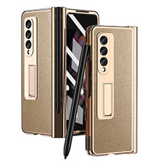 Luxury Leather Matte Finish and Plastic Back Cover Case ZL4 for Samsung Galaxy Z Fold3 5G Gold