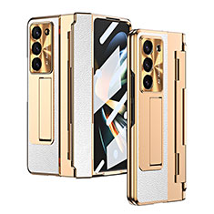 Luxury Leather Matte Finish and Plastic Back Cover Case ZL5 for Samsung Galaxy Z Fold5 5G White