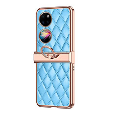 Luxury Leather Matte Finish and Plastic Back Cover Case ZL6 for Huawei P50 Pocket Blue