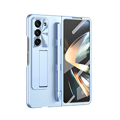 Luxury Leather Matte Finish and Plastic Back Cover Case ZL6 for Samsung Galaxy Z Fold5 5G Blue