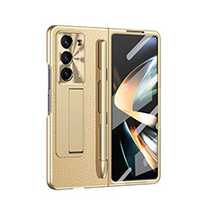 Luxury Leather Matte Finish and Plastic Back Cover Case ZL6 for Samsung Galaxy Z Fold5 5G Gold