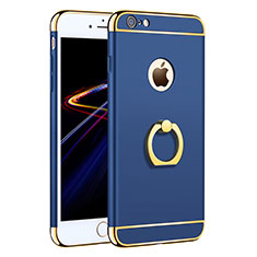 Luxury Metal Frame and Plastic Back Case with Finger Ring Stand A01 for Apple iPhone 6 Blue