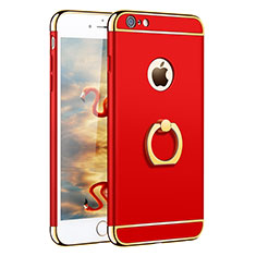 Luxury Metal Frame and Plastic Back Case with Finger Ring Stand A01 for Apple iPhone 6 Red