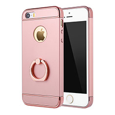 Luxury Metal Frame and Plastic Back Case with Finger Ring Stand A02 for Apple iPhone 5 Pink