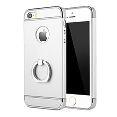 Luxury Metal Frame and Plastic Back Case with Finger Ring Stand A02 for Apple iPhone 5 Silver