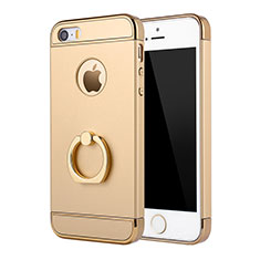 Luxury Metal Frame and Plastic Back Case with Finger Ring Stand A02 for Apple iPhone SE Gold
