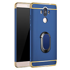 Luxury Metal Frame and Plastic Back Case with Finger Ring Stand A03 for Huawei Mate 9 Blue