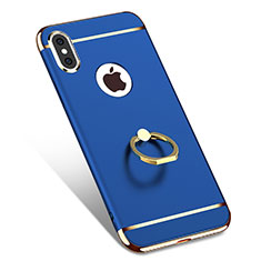 Luxury Metal Frame and Plastic Back Case with Finger Ring Stand F02 for Apple iPhone Xs Max Blue