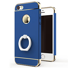 Luxury Metal Frame and Plastic Back Case with Finger Ring Stand for Apple iPhone 5 Blue