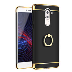 Luxury Metal Frame and Plastic Back Case with Finger Ring Stand for Huawei Honor 6X Black