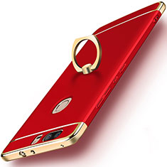 Luxury Metal Frame and Plastic Back Case with Finger Ring Stand for Huawei Honor V8 Red