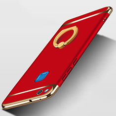 Luxury Metal Frame and Plastic Back Case with Finger Ring Stand for Huawei P9 Lite (2017) Red