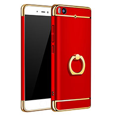 Luxury Metal Frame and Plastic Back Case with Finger Ring Stand for Xiaomi Mi 5S 4G Red