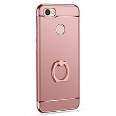 Luxury Metal Frame and Plastic Back Case with Finger Ring Stand for Xiaomi Redmi Note 5A Prime Rose Gold